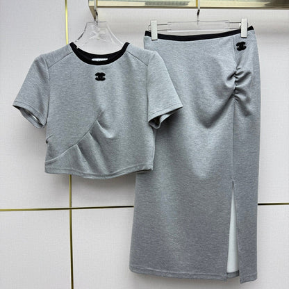 Chanel 2026 T-shirt with Skirt Set Gray Cotton 354770