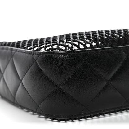 Mesh Shiny Lambskin Clutch With Chain Black