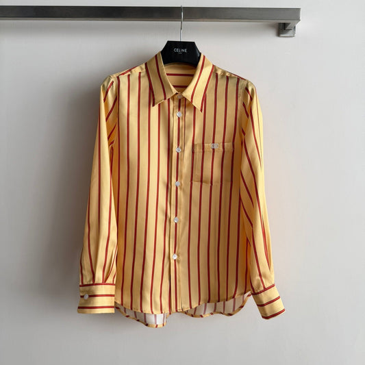 Celine 26SS Striped Shirt Yellow in Silk Fabric 849595