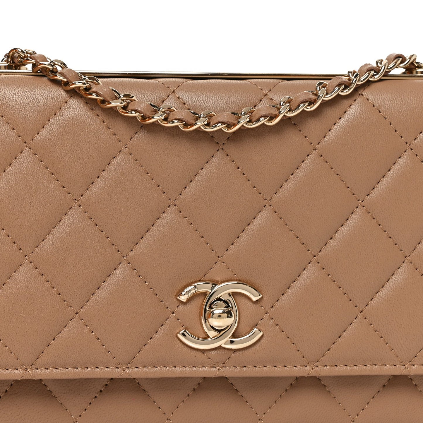 Lambskin Quilted Trendy CC Wallet On Chain WOC Beige