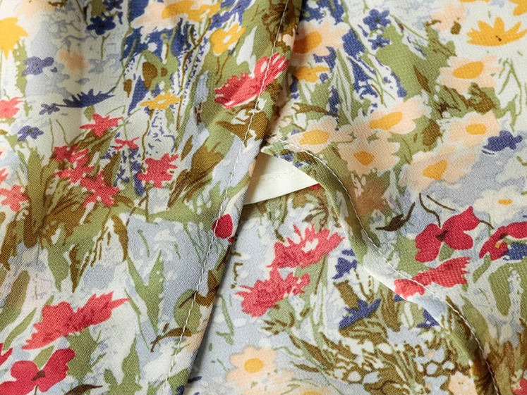 2025 summer new high waist oil painting slim waist floral holiday suspender dress R0931