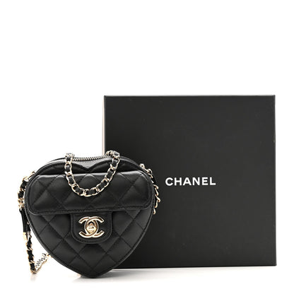 Lambskin Quilted CC In Love Heart Clutch With Chain Black