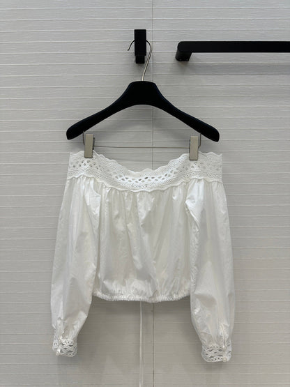 Celine 25 Lace One-shoulder Top White Cotton