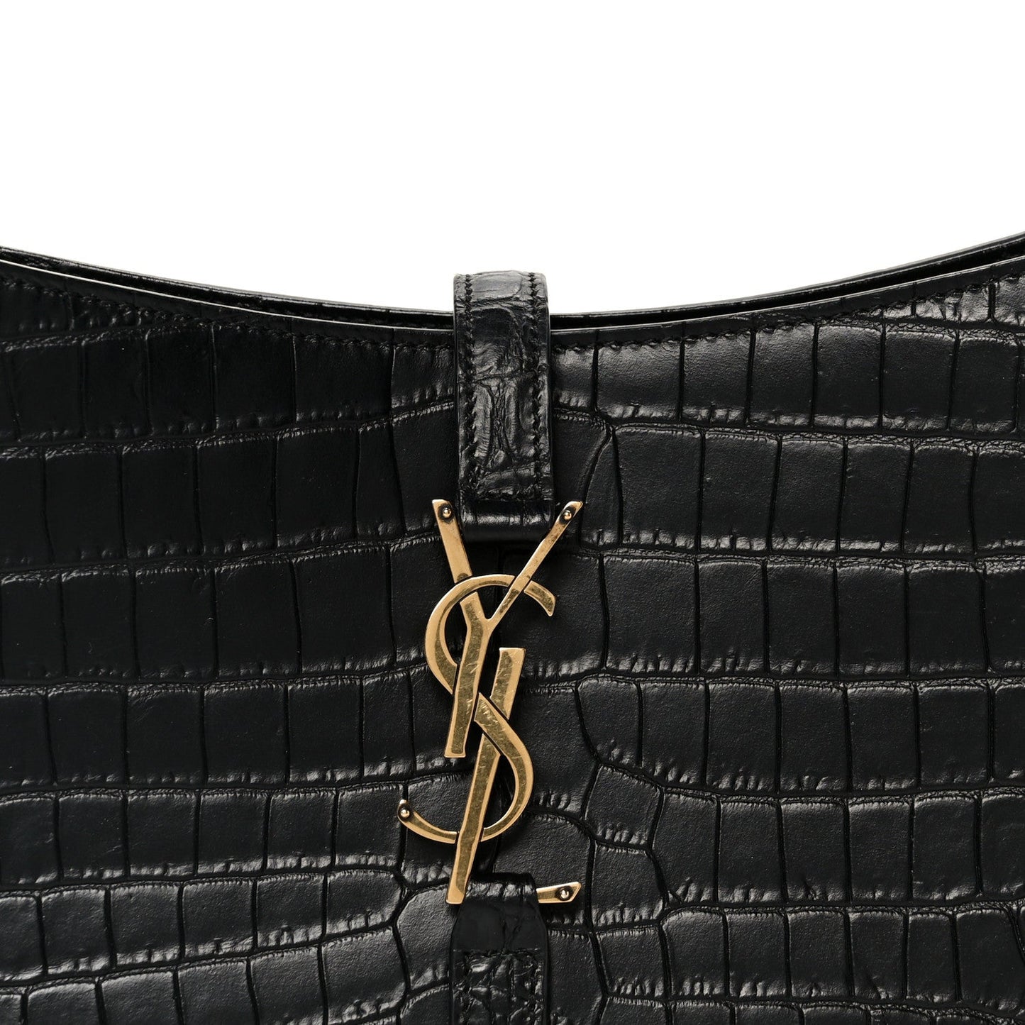 Calfskin Crocodile Embossed Le 5 A 7 Hobo Black