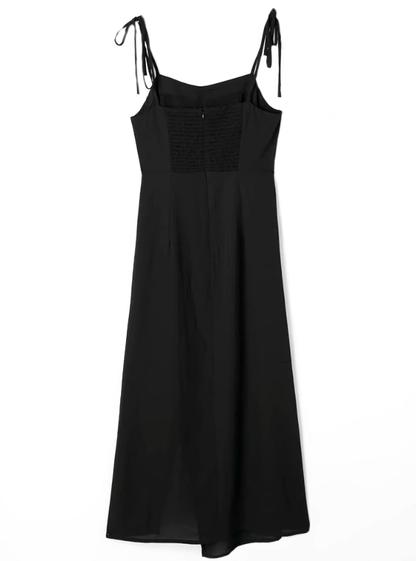 2025 Summer New French Retro Black Waist Cross High Waist Suspender Dress R0978