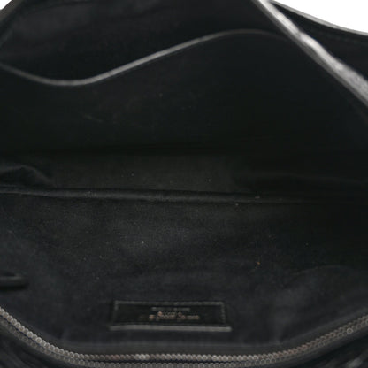 Crinkled Calfskin Matelasse Monogram Medium Niki Chain Satchel Black