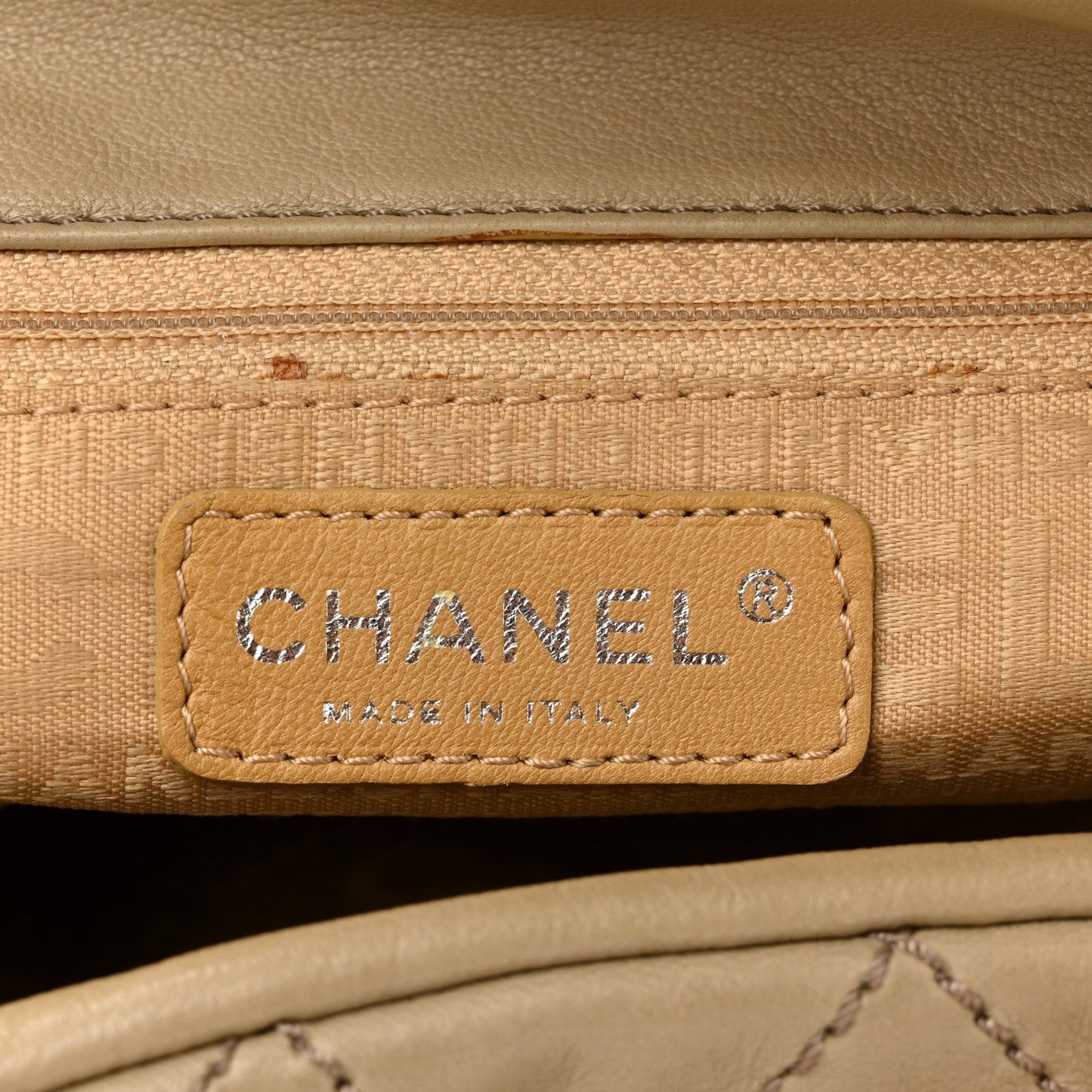 Lambskin Stitched Accordion Tote Beige