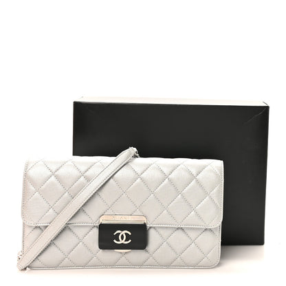 Metallic Sheepskin Quilted Small Beauty Lock Flap Silver