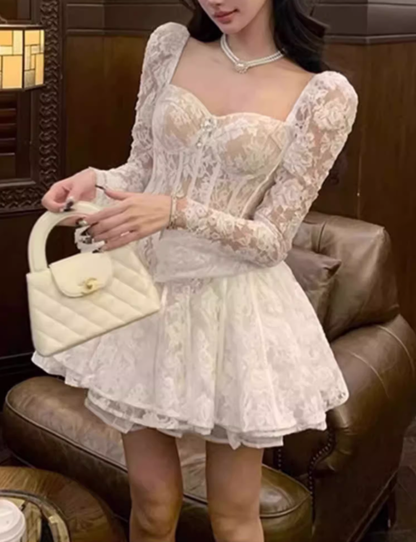 French heavy lace dress 2025 pure desire waist a-line puffy birthday dress R1246