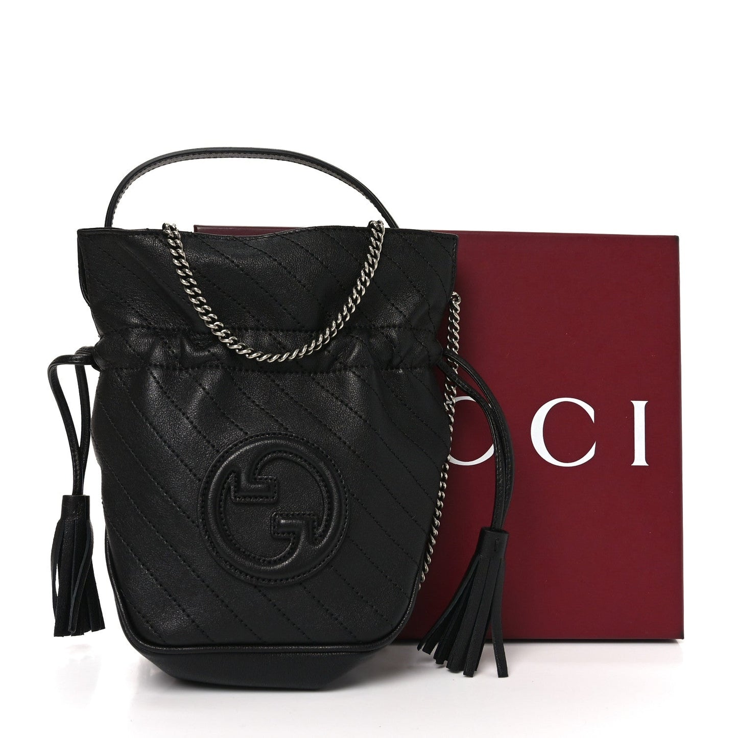Sakai Be Green Calfskin Diagonal Stitched Mini Blondie Bucket Bag Black