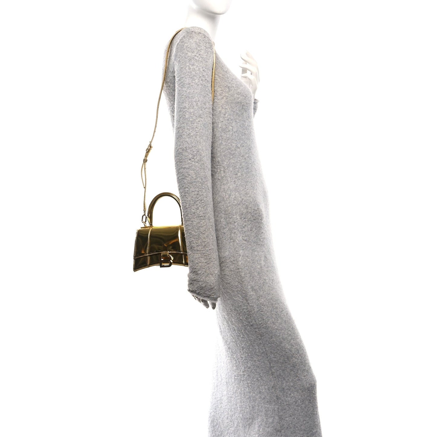 Mirror Calfskin Hourglass Top Handle Bag XS Gold