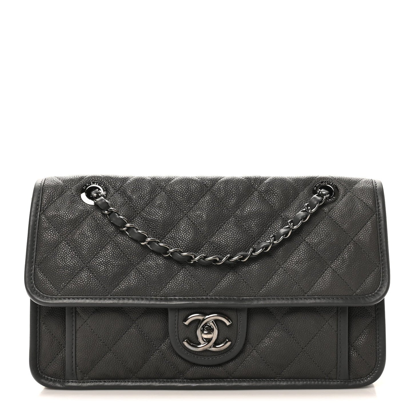 Caviar Quilted Medium French Riviera Flap Grey
