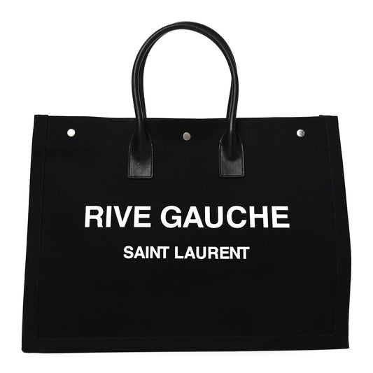Linen Calfskin Rive Gauche Tote Black