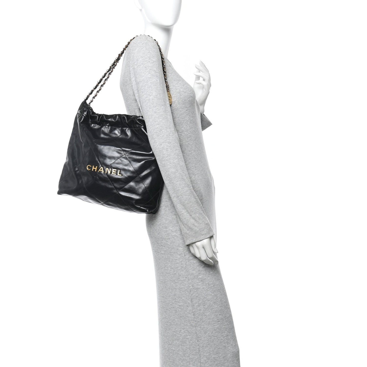 Shiny Calfskin Quilted Small Chanel 22 Black