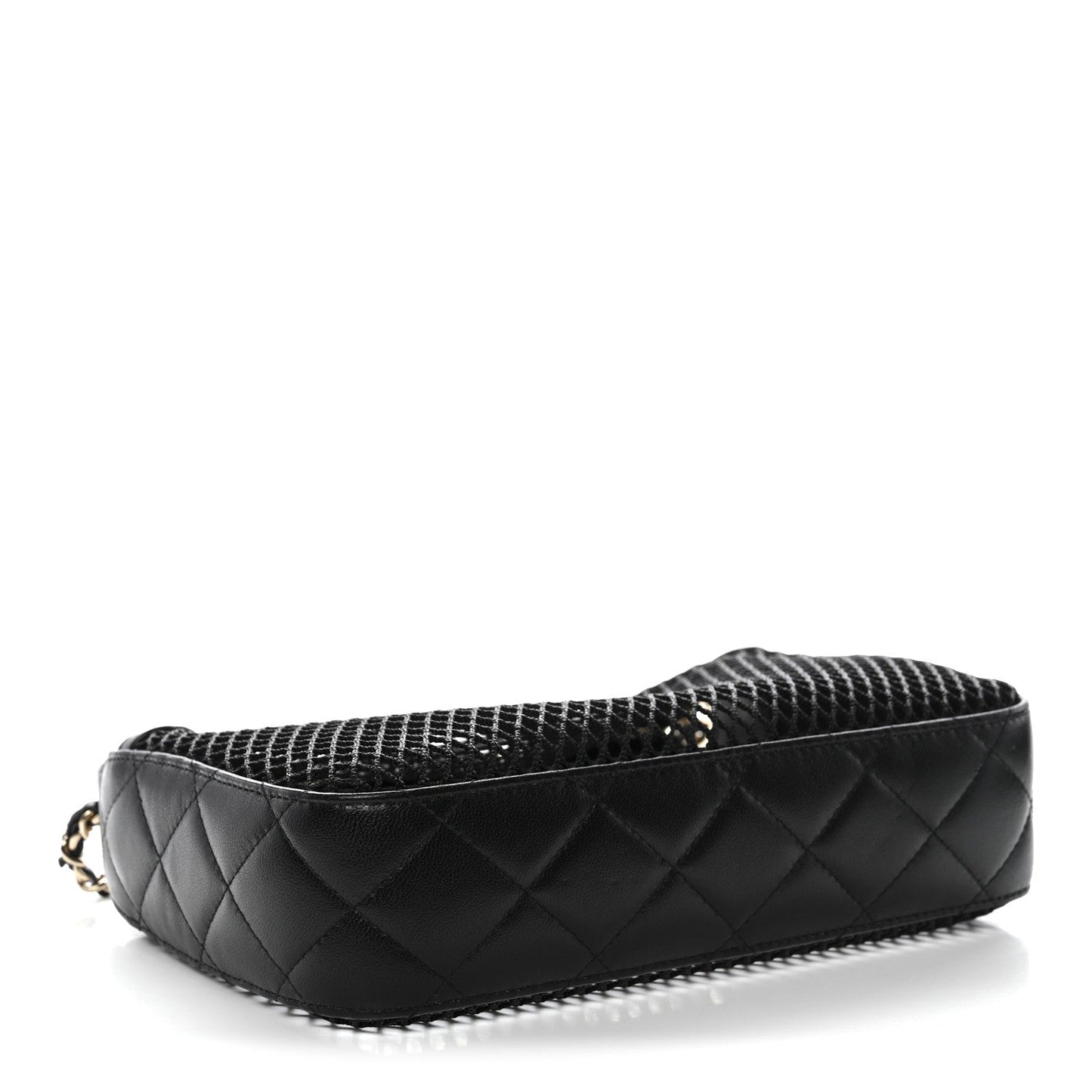 Mesh Shiny Lambskin Clutch With Chain Black