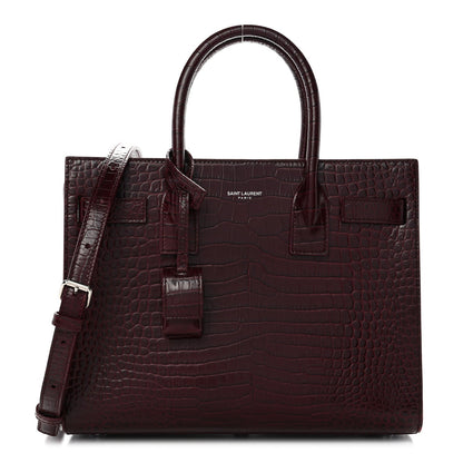 Calfskin Crocodile Embossed Baby Sac De Jour Bordeaux