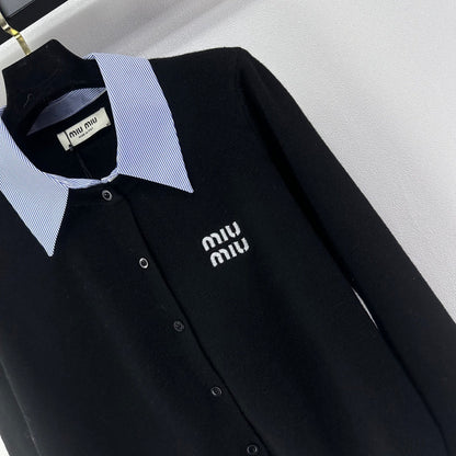 Miumiu 2026 Knit Long-Sleeve Cardigan Black Wool Acrylic Nylon 349049