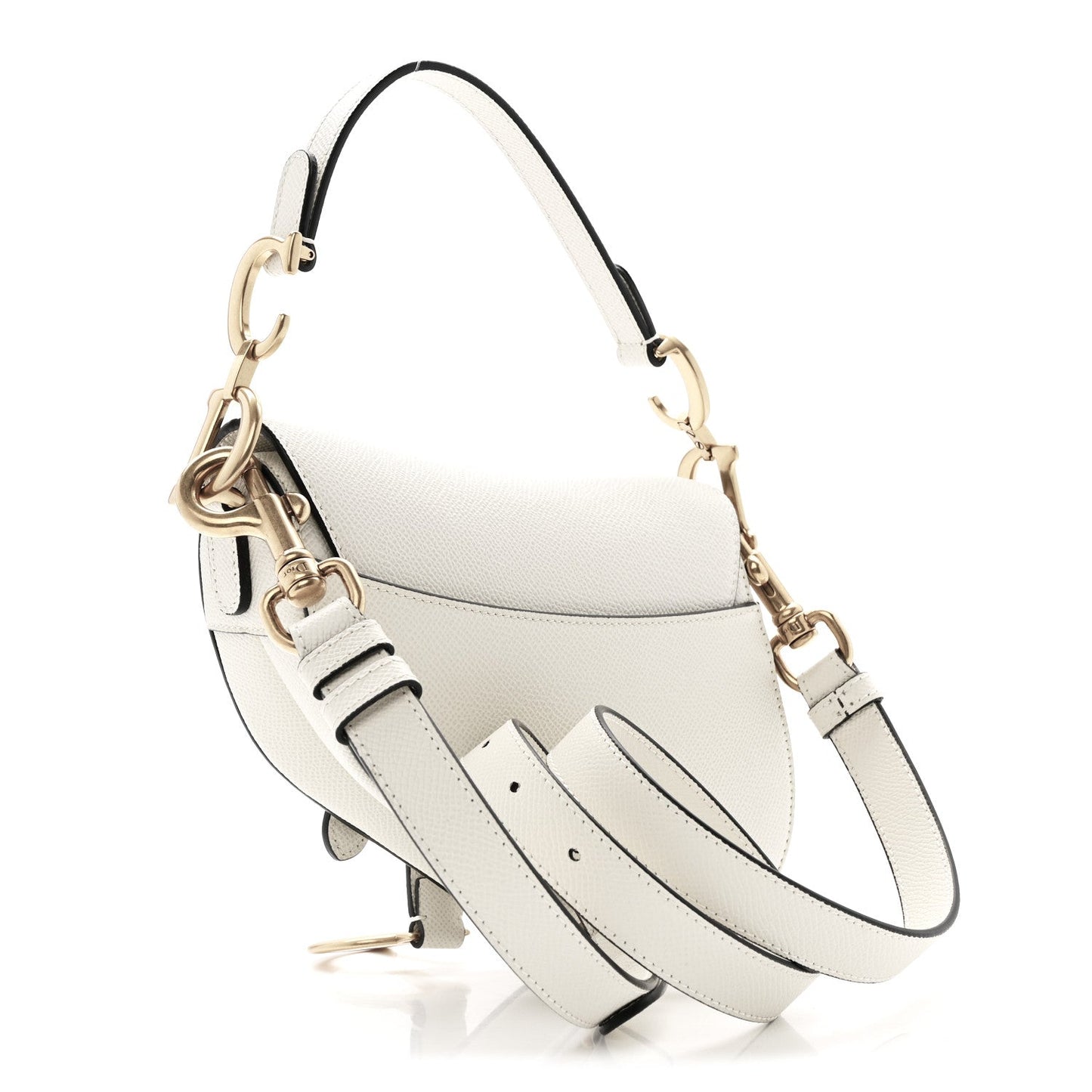 Grained Calfskin Mini Saddle Bag With Strap White