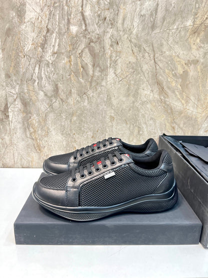 PRA SNEAKER BLACK CALFSKIN AND MESH FABRIC