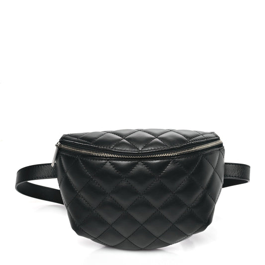 Calfskin Quilted Waist Belt Bag Black