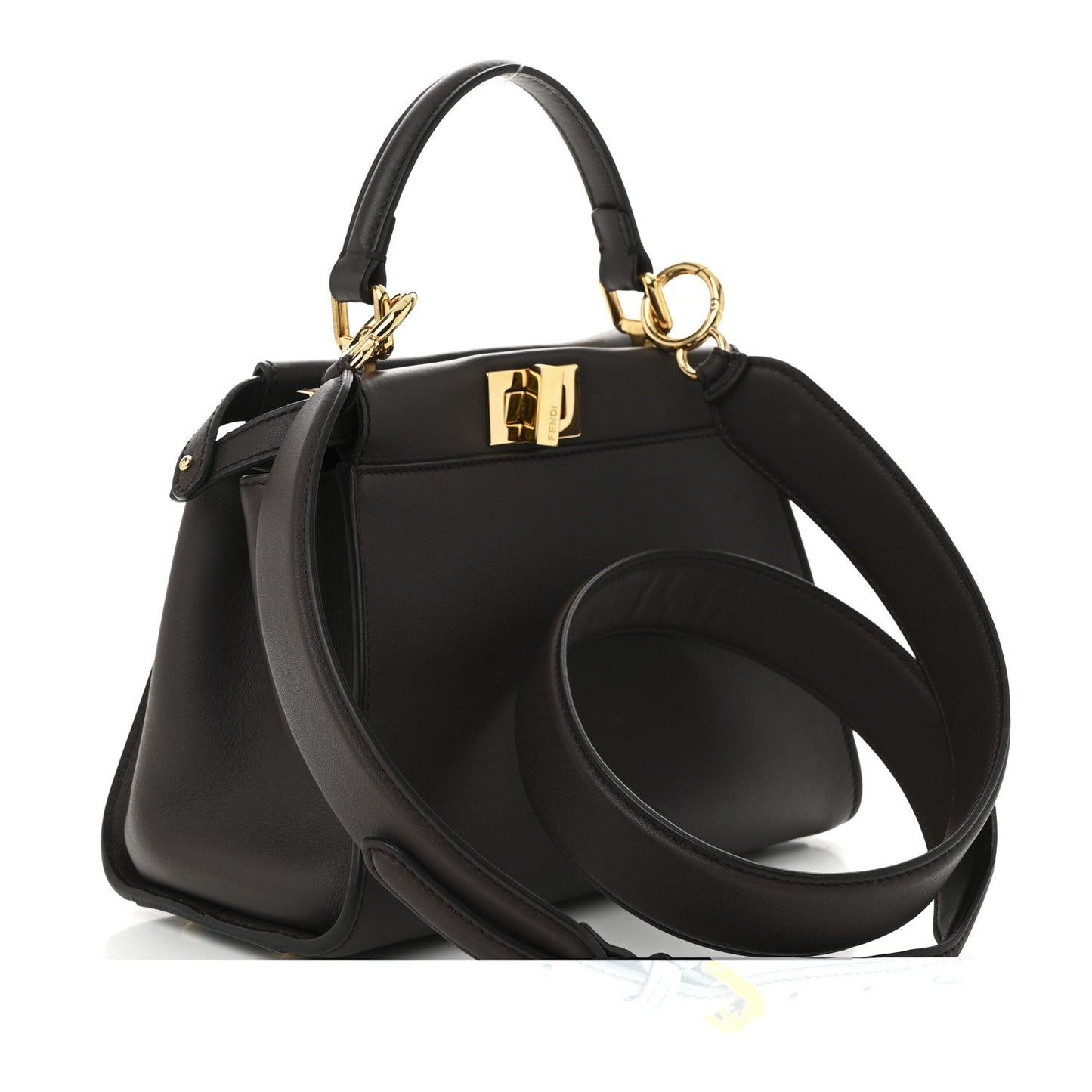 Vitello Seta Suede FF Mini Peekaboo Iconic Satchel Chocolate Sigaro Marrone
