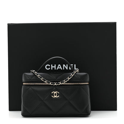 Caviar Quilted Top Handle Slim Vanity With Chain Black