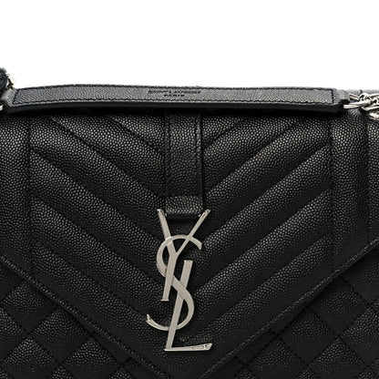Grain De Poudre Textured Mixed Matelasse Triquilt Medium Monogram Satchel Black