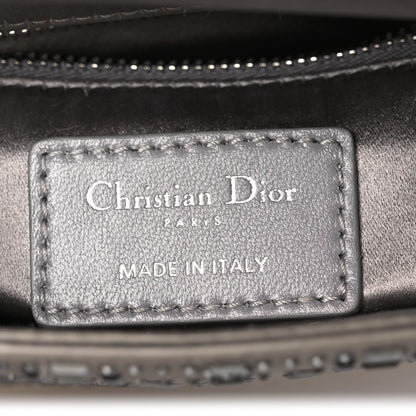 Satin Crystal Cannage Mini Lady Dior Gray