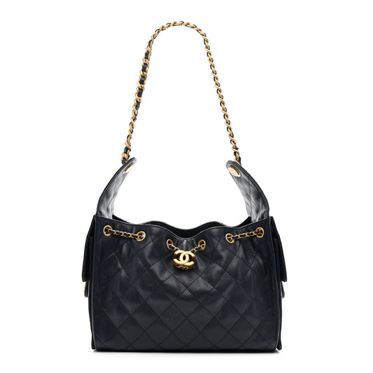 Caviar Quilted Small Chanel 25 Handbag Dark Navy