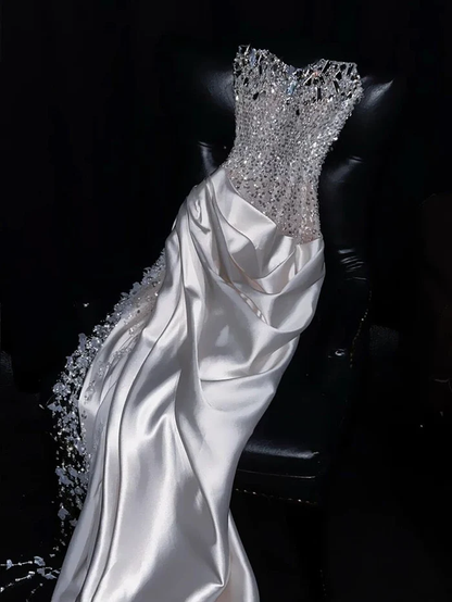 Ivory Beaded Long Prom Dress Sexy Evening Party Gown Birthday Dress