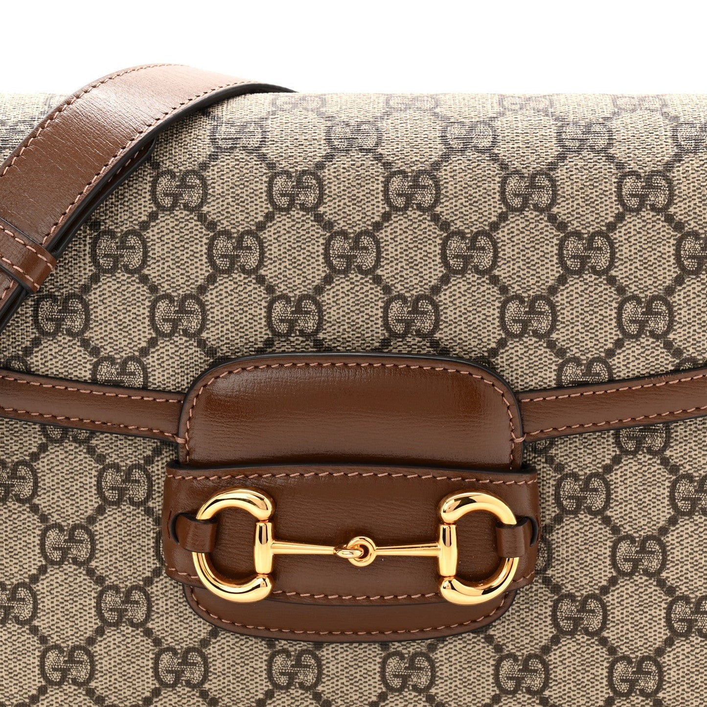 GG Supreme Monogram Horsebit 1955 Shoulder Bag Beige Brown Sugar