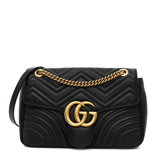 Calfskin Matelasse Medium GG Marmont Shoulder Bag Black