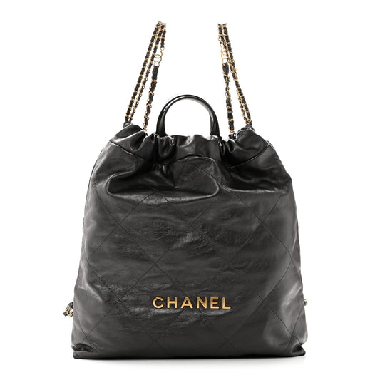 Shiny Calfskin Quilted Chanel 22 Backpack Grey