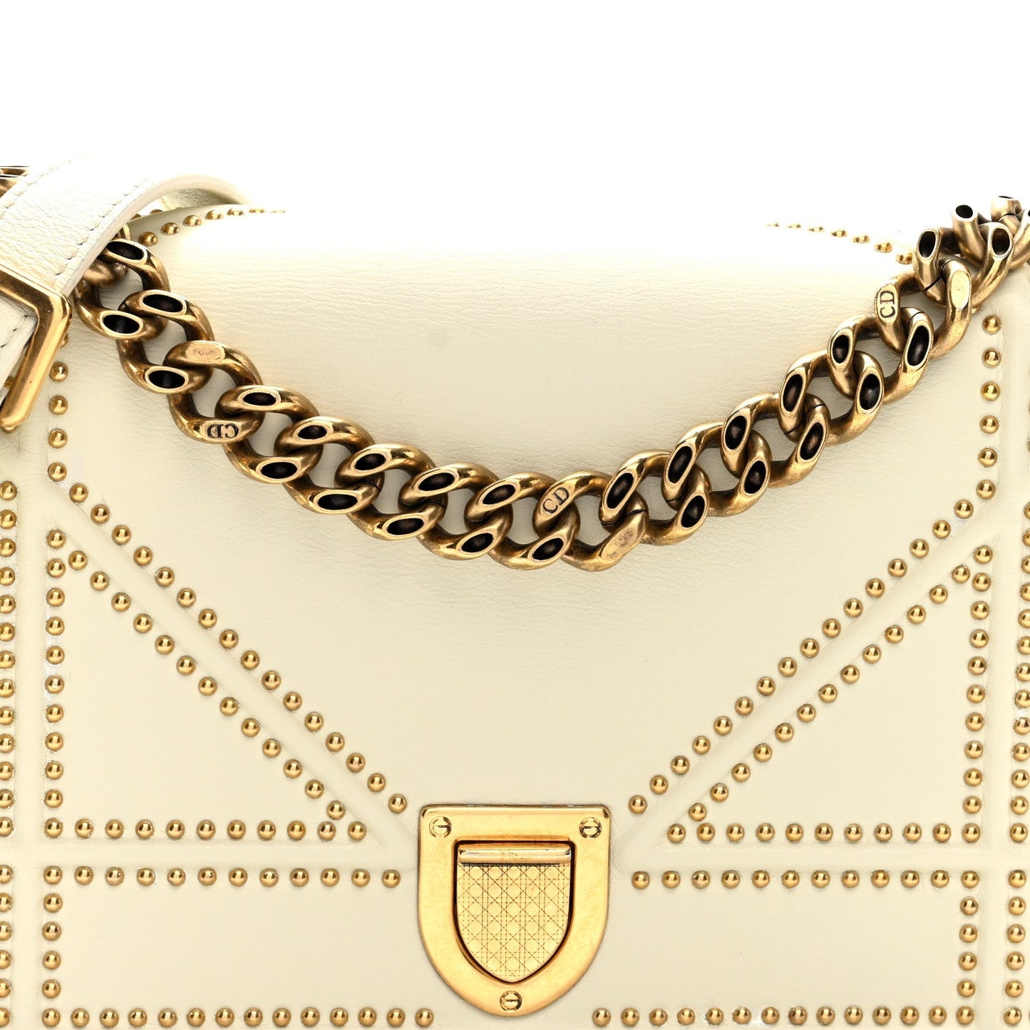 Lambskin Studded Small Diorama Flap Bag Latte