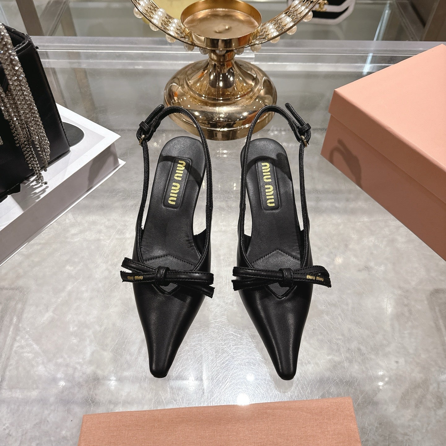 Miu 26 High Heel Slingback 45 Black Leather 592094