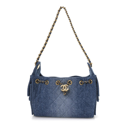 Washed Denim Quilted Mini Chanel 25 Handbag Blue