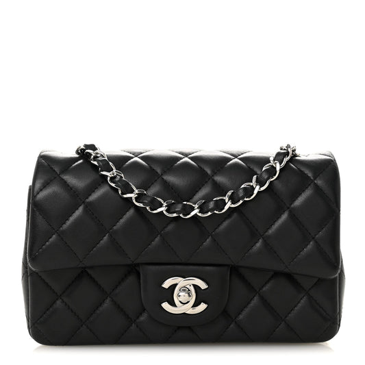 Lambskin Quilted Mini Rectangular Flap Black