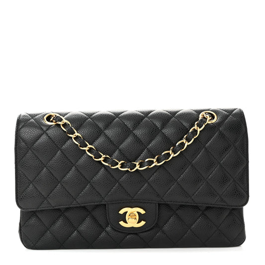 Caviar Quilted Medium Double Flap Black