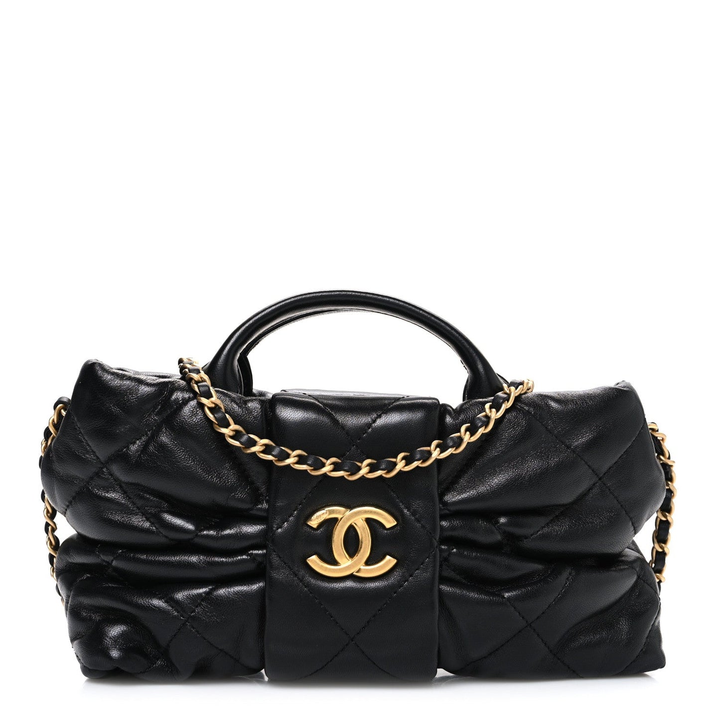 Lambskin Quilted Mini Bow Bag Black
