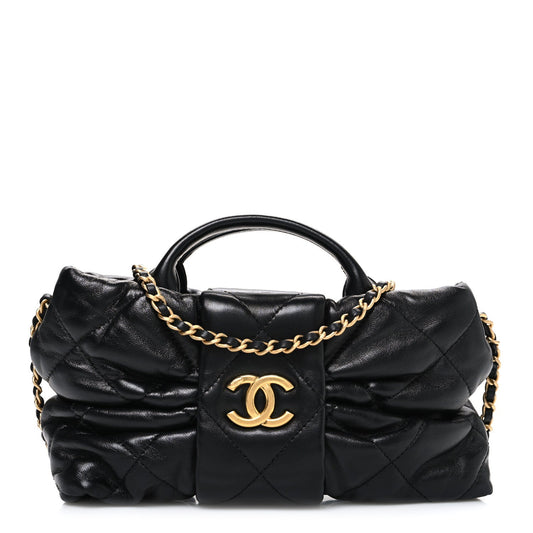 Lambskin Quilted Mini Bow Bag Black