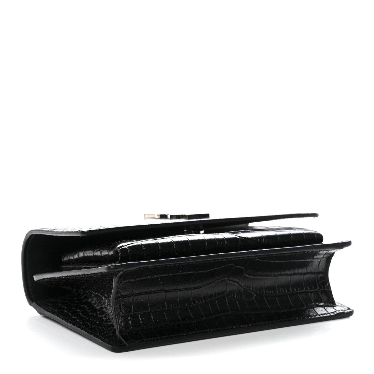 Calfskin Crocodile Embossed Monogram Sunset Chain Wallet Black