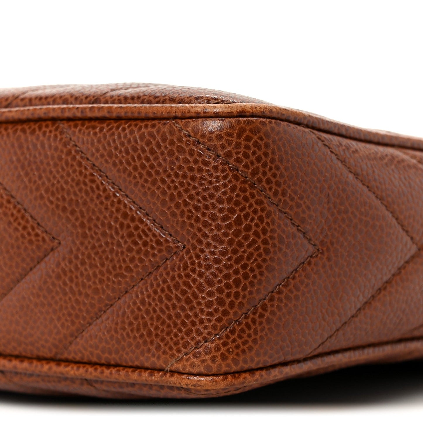 Caviar Chevron Quilted Tassel Camera Case Brown