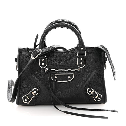 Chevre Silver Metallic Edge Hardware Nano City Black