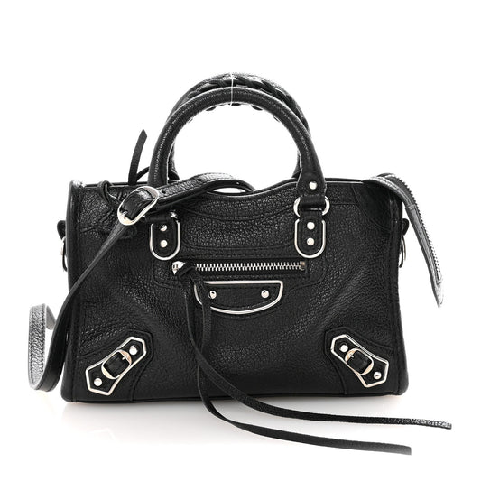 Chevre Silver Metallic Edge Hardware Nano City Black