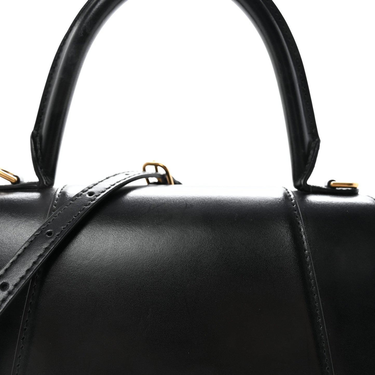 Shiny Box Calfskin Small Hourglass Top Handle Bag Black