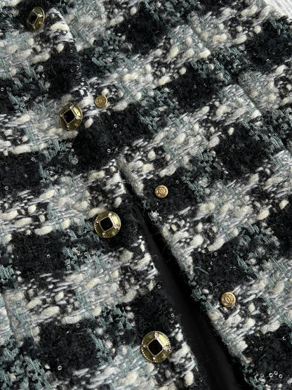 Chanel 2025 Plaid Tweed Vest Jacket Black Wool Polyester 325379