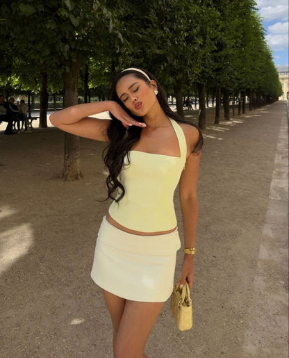 Yellow hip-hugging tight homecoming dress R2457