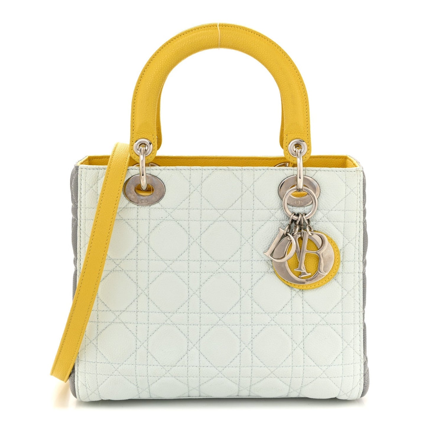 Grained Calfskin Cannage Medium Tri-Color Lady Dior Light Blue Grey Yellow