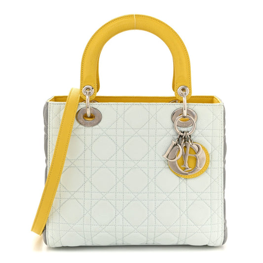 Grained Calfskin Cannage Medium Tri-Color Lady Dior Light Blue Grey Yellow