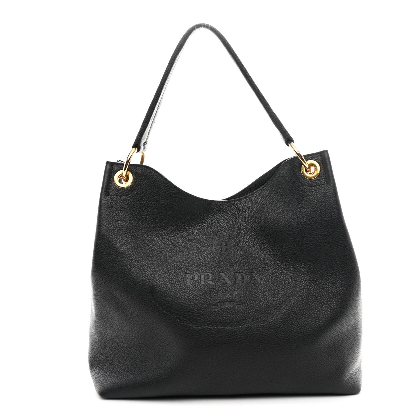Vitello Phenix Embossed Logo Hobo Black